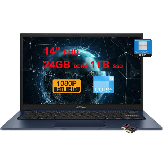 ASUS VivoBook 14 Business Laptop | 14" FHD Anti-Glare | Intel Hexa-core i3-1215U (>i7-1165G7) | 24GB DDR4 1TB SSD | USB-C Privacy Webcam SonicMaster Win11Pro Blue + HDMI Cable